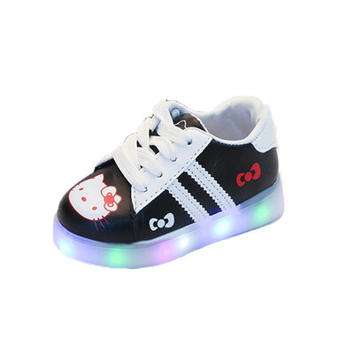 

2018 New Girls Led Light Up Luminous Glowing Sneaker hello kitty Children Shoes Sports Casual Running Kids Shoes Size 21-30