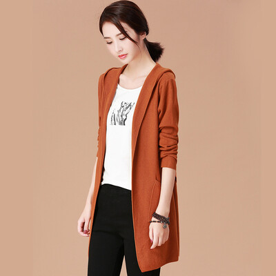

Yu Zhaolin 2019 spring new womens casual loose knit jacket long paragraph wild hooded knit cardigan YWYC181406 camel L
