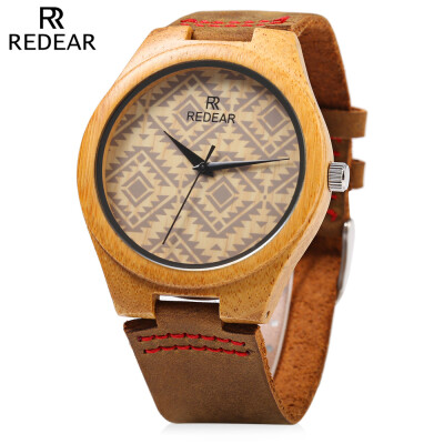 

REDEAR SJ 1448 - 6 Wooden Male Quartz Watch Special Pattern Dial Leather Strap Wristwatch