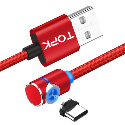 

TOPK -Line1 1m 90 Degree  Type Magnetic Cable USB Type C Nylon Braided LED Indicator Type-C Cable For USB C Devices