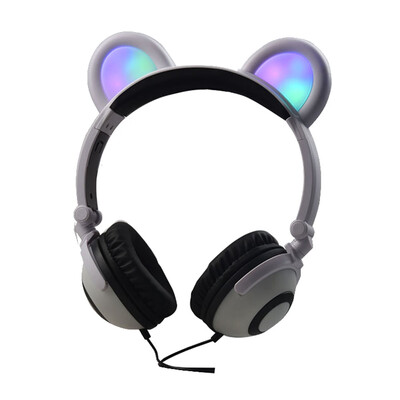 

Headphone Cute Folded Bear Ears Earlaps With LED Light Button Battery Soft Band Headset