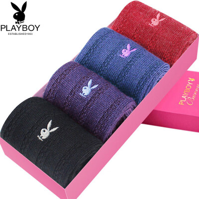 

Playboy warm socks female wool socks in the tube thick section 4 pairs gift box black sapphire blue purple rust red 2700 code