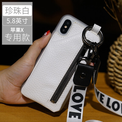 

Leather phone case iPhone5 6 7 8s plus protective shell lanyard youth PU leather zip all-inclusive for x xs max xr phone case