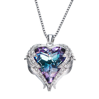 

Angel Wing Heart of Ocean Pendant Necklaces Studs Earrings for Women Girls Made with Swarovski Crystals Jewelry Sets Gifts