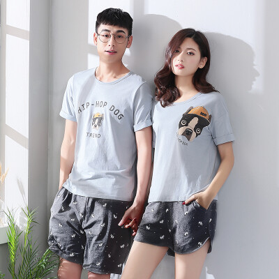 

Bejirog summer short-sleeved cotton couple pajamas summer men&women home service suit nightdress Korean cute spring 4682 mens