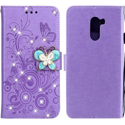 

MOONCASE Millet Pocophone F1 Butterfly Rhinestone Embossed Leather Case - Purple