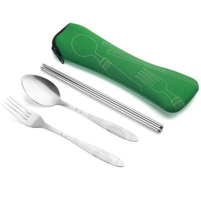 

Portable Stainless Steel Tableware Fork Spoon Chopsticks Picnic Camping Cutlery Set with Storage Bag