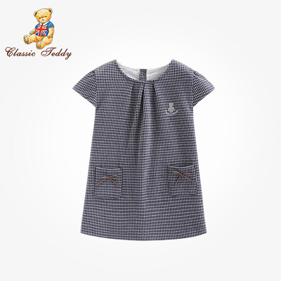 

Classic Teddy Classic Teddy childrens dress girls dress baby skirt girls strap dress new bow small lattice - dark blue 110
