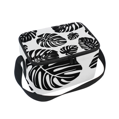 

ALAZA Lunch Box Insulated Lunch Bag Large Cooler Tote Bag Black Tropical Leaf for Men Women Girls Boys