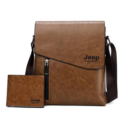 

Men Messenger Bags 2 pcs Set JEEP BULUO Famous Brand Man Leather Shouder Bag Business Travelling Bag Male Tote 1502W002