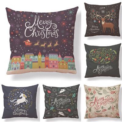 

Set of 6 Christmas Elk Linen Cushion Covers Home Office Sofa Square Pillow Case Decorative Pillow Covers 1818Inch