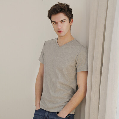 

Beijing Tokyo made JZAO mens V-neck T-shirt cotton short-sleeved spring&summer simple new high-quality long-staple cotton gray XXL