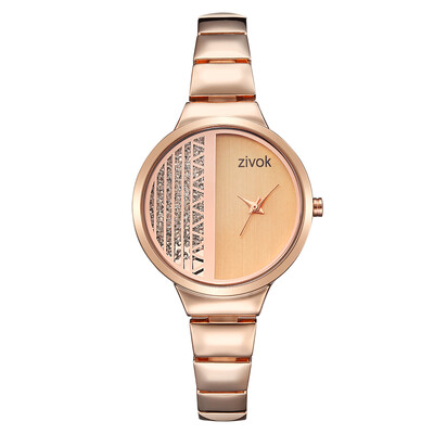 

ZIVOK Women Quartz Wrist Watch Bracelet Fashion Geometric Halve Wood Texture Dial Watch World Time Display with Gift Box