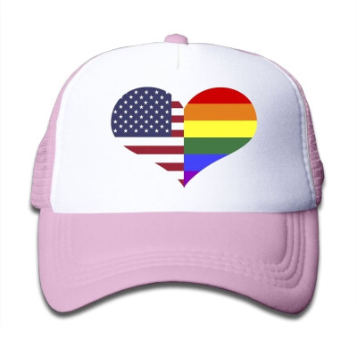 

Oyxinyu Gay Pride USA Flag LGBT Rainbow Heart Mesh Baseball Caps Children Adjustable Trucker Hat for Boy Girl