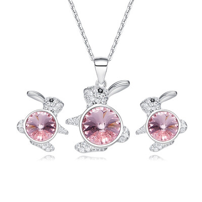 

S925 Sterling Silver Cute Rabbit Pendant Necklace White Gold Plated Women Jewelry Made with Swarovski Crystals Necklaces Gifts