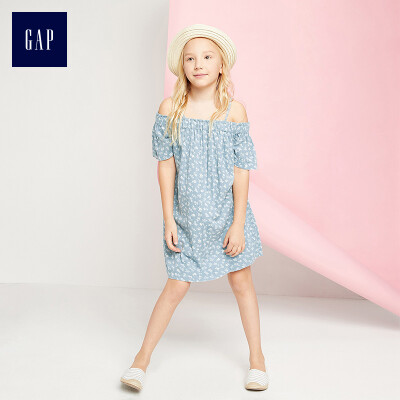 

GAP flagship store girls comfortable printed folds collar dress 306885 stream blue