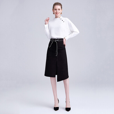

Her pool womens 2018 autumn&winter new long-sleeved half-high collar shirt with lace skirt fashion suit T83Z1431A7L white