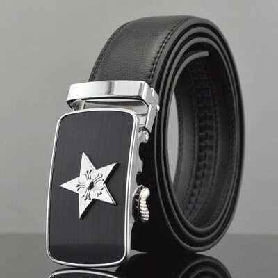 

xsby Mens Belt Leather Fashion Belts Automatic Sliding Ratchet Adjustable Black Belt