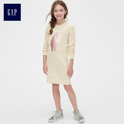 

GAP flagship store girls sequined penguin pattern knit dress 395160 meters white S