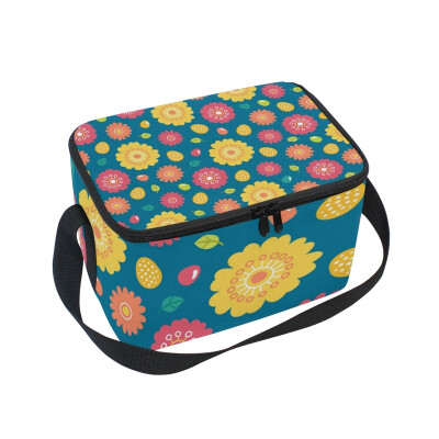 

ALAZA Insulated Lunch Box Colorful Flower Eggs Lunch Bag for Men Women Portable Tote Bag Cooler Bag