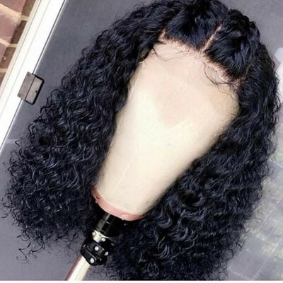

Cheap Short Jerry Curly Brazilian Virign Lace Front Wigs For Women Natrual Black Color Pre Plucked Real Human Hair Glueless Wigs