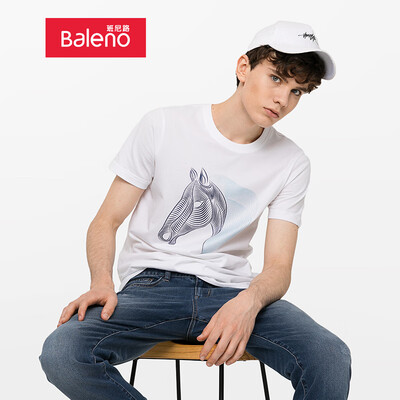 

Baleno T-shirt male 2019 spring&summer new short T imitation thread animal print t-shirt cotton short-sleeved shirt male 88902268 01W L