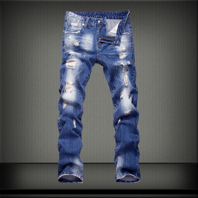 

AOWOFS Mens trousers trend washed cotton jeans Shredded Jeans Slim pants 1002