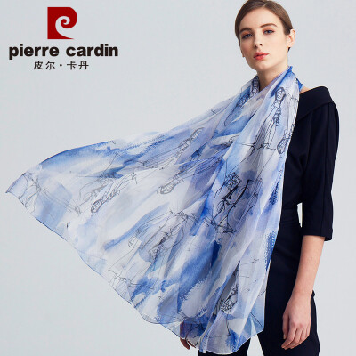 

Pierre Cardin silk scarf women 2019 spring&summer new silk long scarf high-grade scarf female scarf thin summer sunscreen seaside travel sunscreen gift E12TM5705 water blue