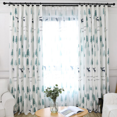 

Fresh Style Forest Deerlet Decorative Curtain Simple Window Curtain Bedroom Living Room Balcony Kitchen Hotel Decoration