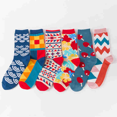 

Aa-shop Socks Men British Style Geometric Colorful Socks Maple Leaf Male Female Mid tube Socks