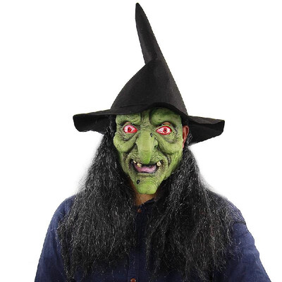

Latex Full Head Scary Green Witch Mask Horror Creepy Mask for Halloween Masquerade Costume Cosplay Party Props