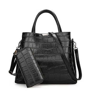 

Women Crocodile Pattern Handbag 2019 New Fashion PU Leather Leisure Tote Shoulder Bags Two Set Purse&Handbags Sac A Main