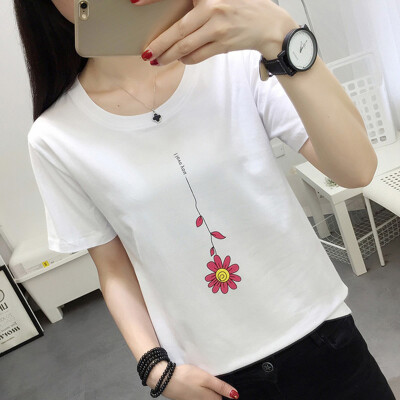 

JOY OF JOY Jingdong womens 2019 summer new short-sleeved t-shirt female Korean version of the flower embroidery loose student pullover shirt female JWTD191783 white XL