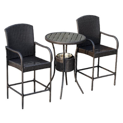 

3 Piece Outdoor Patio Rattan Wicker Bar Stool Bistro Set w Ice Buckets