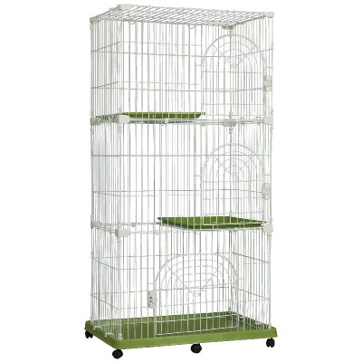 

70" 3-Level Steel Wire Vertical Cat Condo Pet Cage - White Green