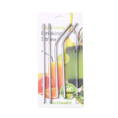 

4 Pcs Reusable Drinking Straw Set 304 Stainless Steel Metal Straw Straight Bent with Cleaner Brush