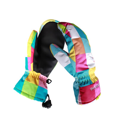 

Children Mosaic Splicing Design Ski Snow Windproof Glove Waterproof Mittens Warm Breathable Korean Style Gloves