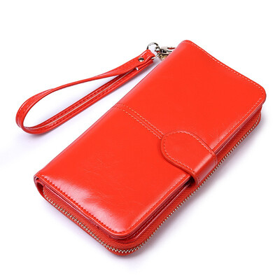 

NovelTeez Womens wallet oil wax leather retro long wallet large capacity clutch bag multifunction mobile phone bag