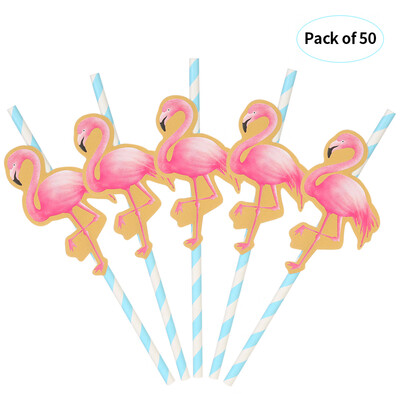 

50pcsset Color Cartoon Disposable Paper Drinking Straws for Birthday Wedding Swimming Pool Party Decorations Supplies--Flamingo
