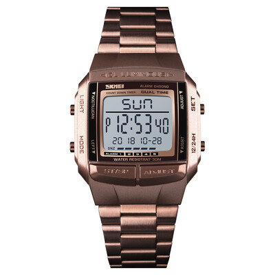 

SKMEI 1381 Men Analog Digital Watch Fashion Casual Sports Wristwatch 2 Time 5 Alarm 3ATM Waterproof Stainless Steel Strap Backligh