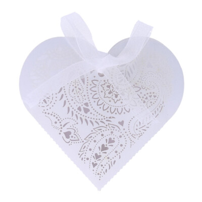 

20pcs Romantic Mini Heart DIY Candy Cookie Gift Box for Wedding Party with White Ribbon