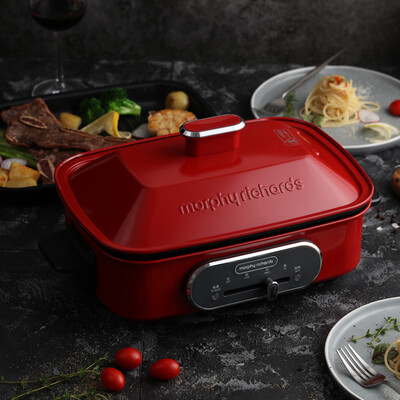 

Morphyrichards MR9088 multi-function pot cooking pot electric barbecue pot electric hot pot grill home electric steamer cobalt stone red