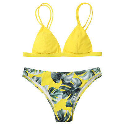 

2018 Sexy Brazilian Bikini Set Swimwear Women Swimsuit Bathing Suit Cami Palm Leaf Print Biquini Swim Suit Maillot De Bain