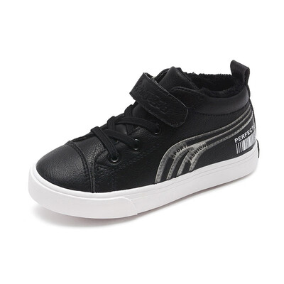 

chunchuntu 2018 Winter Boy Fashion High Top Sneaker Children Pu Leather Black Trainer Baby Girl Casual Sport Shoe 7010