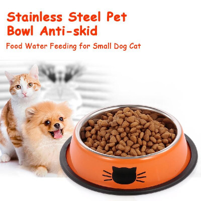 

Stainless Steel Pet Bowl Anti-skid Dish Bowl with Cute Cats Painted Food Water Feeding Feeder Bowl for Small Dogs Cats Pet