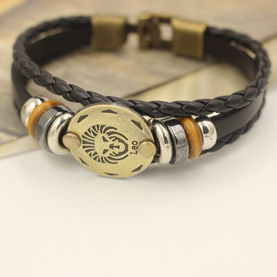 

12 Constellations Bracelet Fashion Jewelry Leather Bracelet Men Casual Personality Zodiac Signs Punk Bracelet