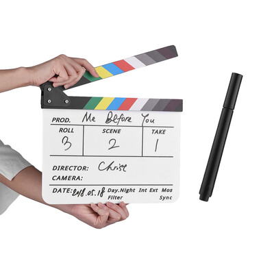 

Dry Erase Acrylic Director Film Clapboard Movie TV Cut Action Scene Clapper Board Slate with Marker Pen BlackWhite Stick White