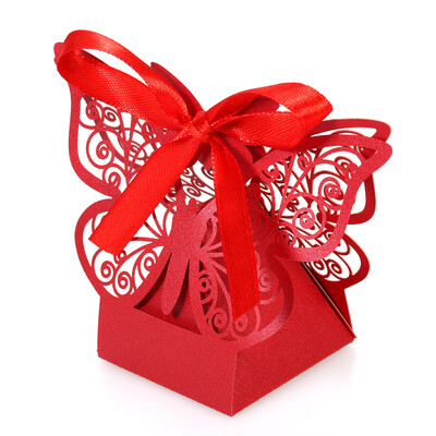 

20 PCS Laser Cut Delicate Carved Butterfly Elegant Candy Boxes with Ribbon for Party Birthday Wedding Banquet Kindergarten Bridal