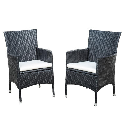 

2 Piece Outdoor Patio Cushioned Rattan Wicker Dining Arm Chairs