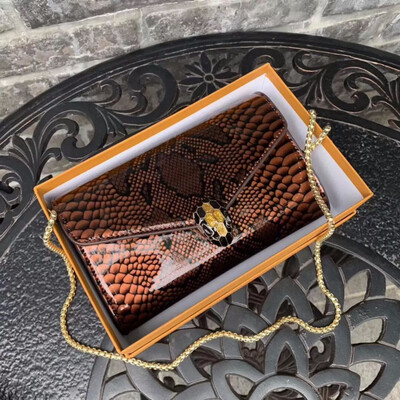 

2019 fashion women lady leather handbag snake-print coat of paint chain bag metal chain banquet bag